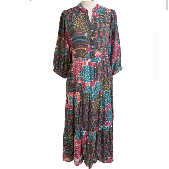 figueroa & flower Dresses & Skirts - FIGUEROA & FLOWER Womens Pink Blue Boho Southwestern Floral Print Maxi Dress